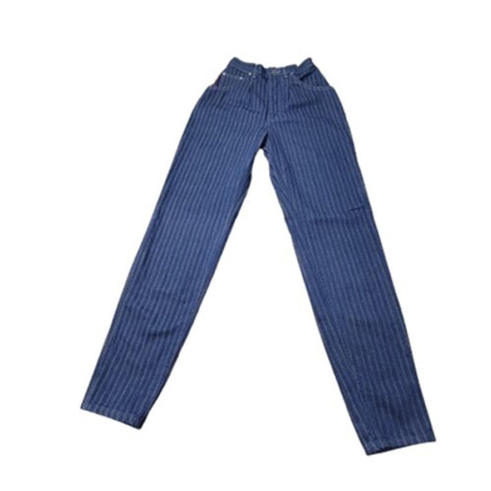Vintage Lee‎ Jeans Womens 6 Blue Pinstripe Relaxed Tapered Ankle Made USA 90s